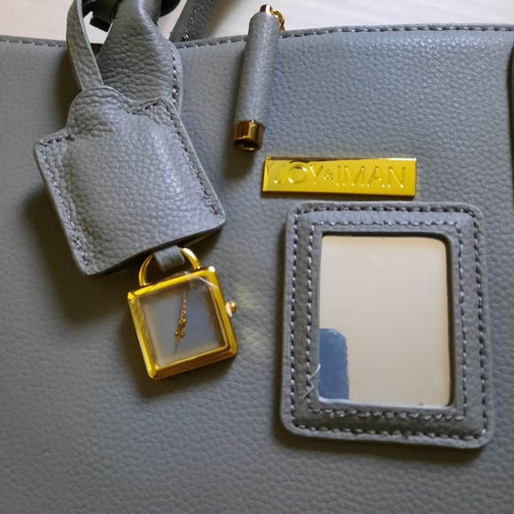 Joy and Iman Large Gray Leather Handbag, Tote - Picture 11 of 14